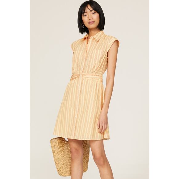 DEREK LAM COLLECTIVE Yellow Pinstripe Collared Button Up Shirtdress Size 46 - Picture 1 of 14